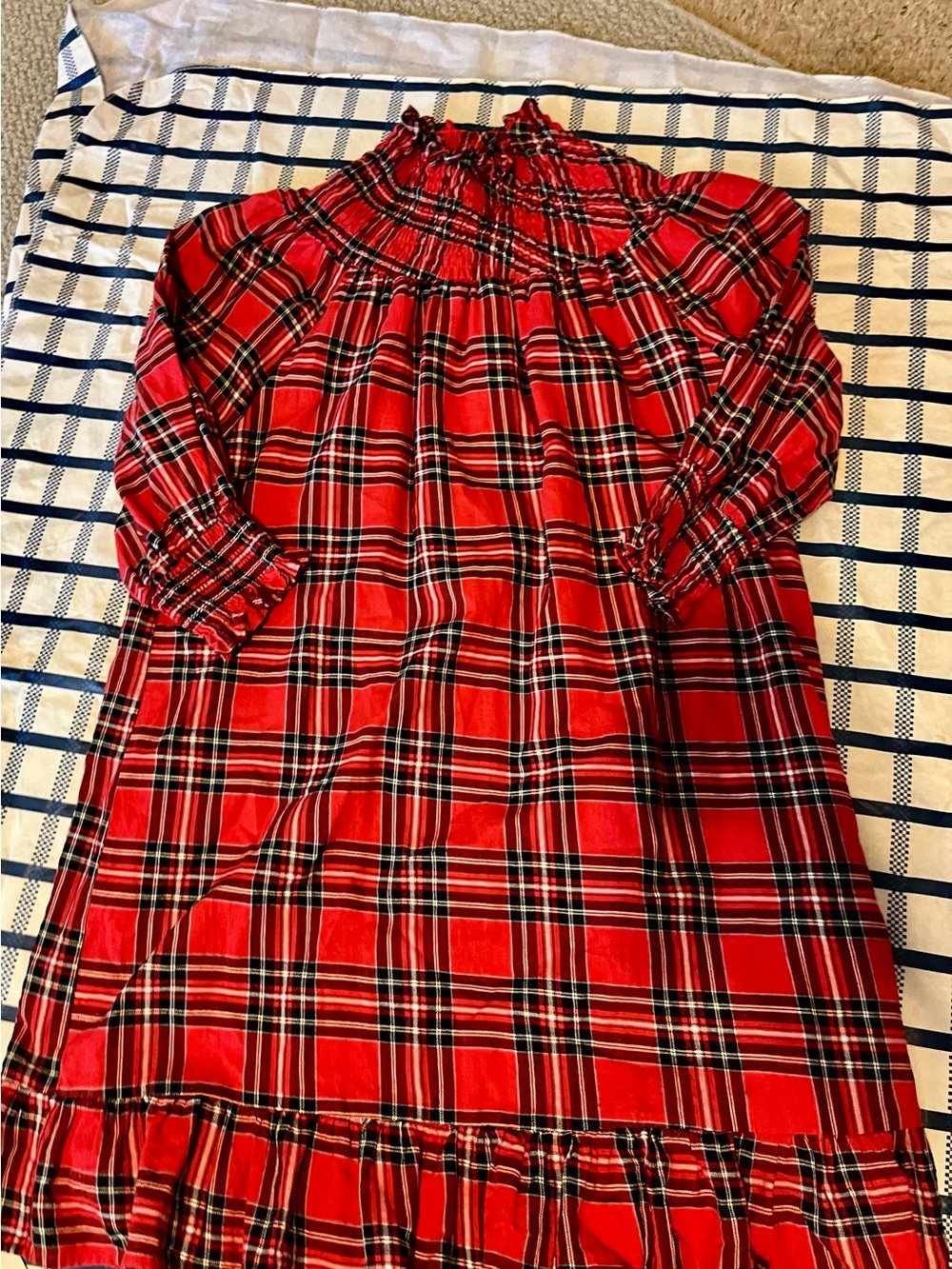Sugarlips Red Plaid Kids Nightgown with Smocked Neckline
